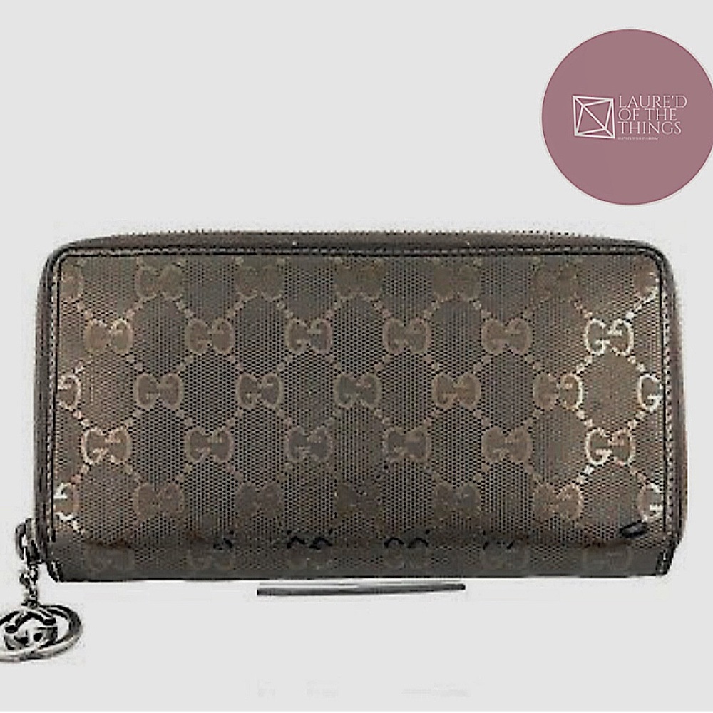 Gucci Silver Guccissima Patent Leather Zip Around Wallet